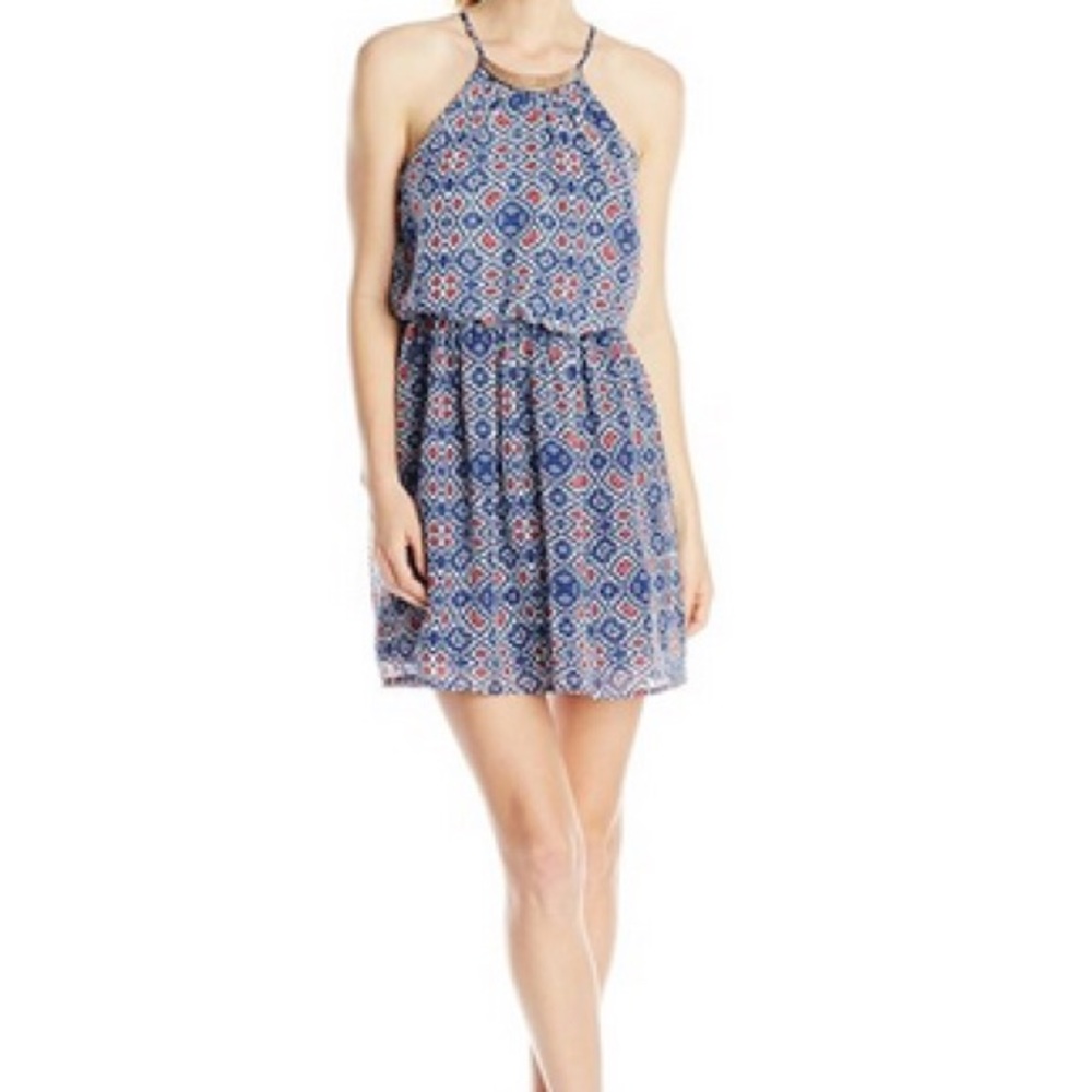As U Wish Blue White Halter Mini Dress Y2K Cocktail Cruise Vacation Resort Wear